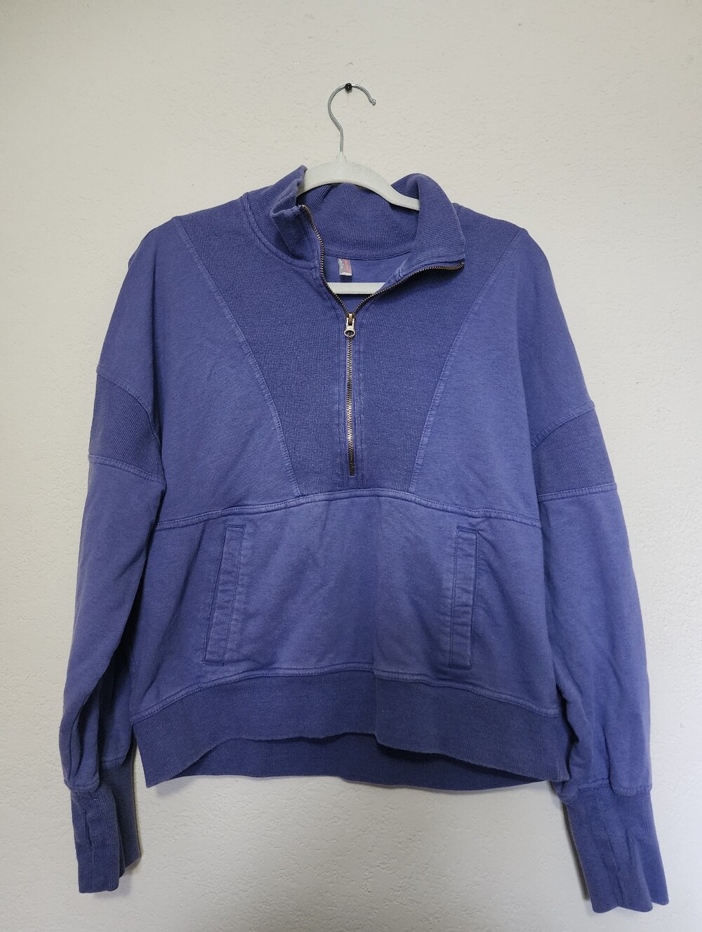 Free People Purple Half-Zip Cowl Neck Pullover